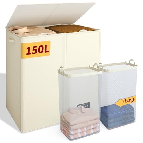Vincona 150L 2-Section Large Laundry Hamper w/ 2 Removable Inner Bags Deal