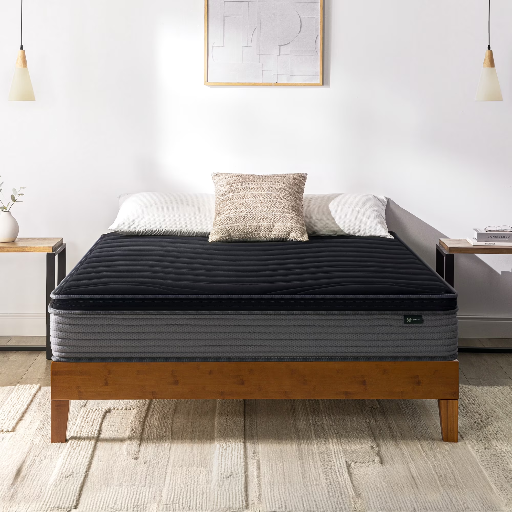 Zinus Tranquility 10-inch Medium Hybrid King mattress displayed at Walmart