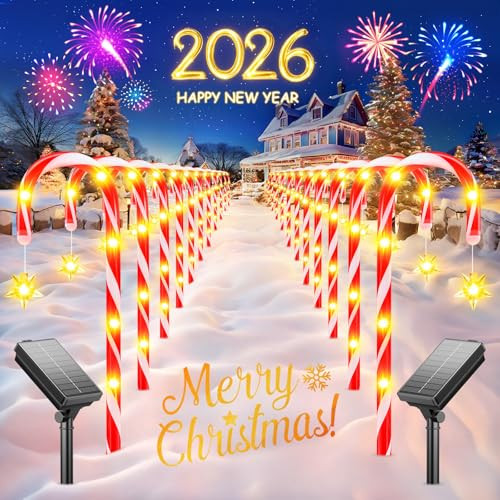 Outdoor Solar Candy Cane Christmas Lights - 24 Pack