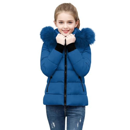 Girls Hooded Puffer Jacket with Faux Fur Trim