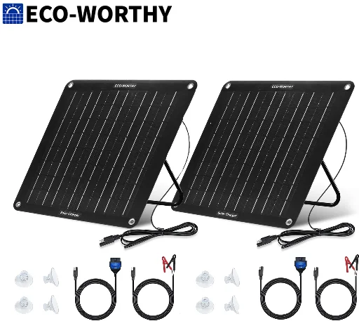 2-Pack ECO-WORTHY 10W Solar Battery Charger Maintainer 12V