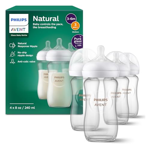 Philips Avent Natural Glass Baby Bottles 4-Pack, Medium Flow, 8 oz