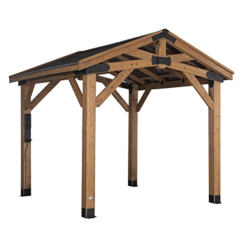 Backyard Discovery Norwood Cedar Wood Outdoor Gazebo Pavilion with Hardtop Galvanized Steel Peak Roof Deal