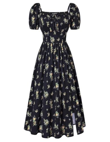 Scarlet Darkness Women's Floral Corset Midi Dress w/ Square Neck Deal