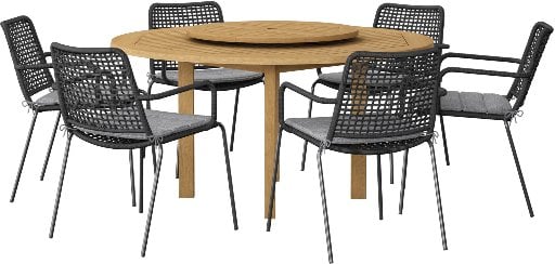 Amazonia Kingston 7-Piece Patio Round Lazy Susan Dining Table Set, Teak Finish, Ideal for Outdoors and Indoors, Grey Cushions Deal