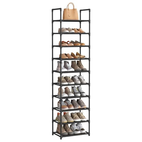 SONGMICS 10-Tier Shoe Rack (11" x 17.7" x 68", Black)