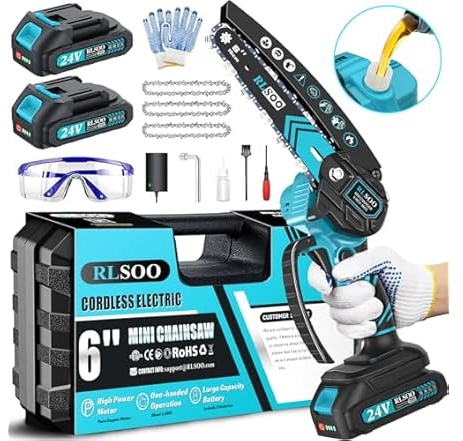 RLSOO 6-Inch Mini Electric Cordless Chainsaw w/2 batteries and charger