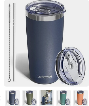 Uirzotn 20-Oz Stainless Steel Insulated Tumbler w/ Dual Lids & Straw Deal