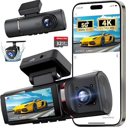 3 Channel 4K WiFi Dash Cam with 32GB Card