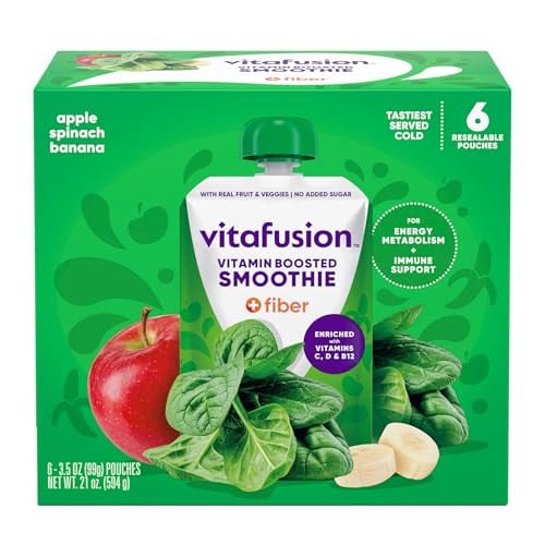 vitafusion Vitamin-Boosted Smoothie +Fiber with Energy Metabolism & Immunue Support (Apple Spinach Banana) 6-Pack 3.5-Oz