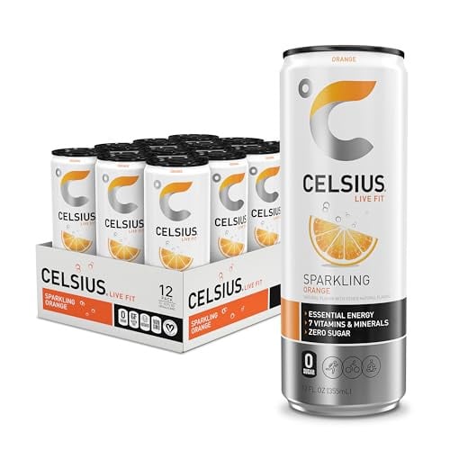 CELSIUS Sparkling Orange Sugar Free Energy Drink, 12 Fl Oz (Pack of 12)