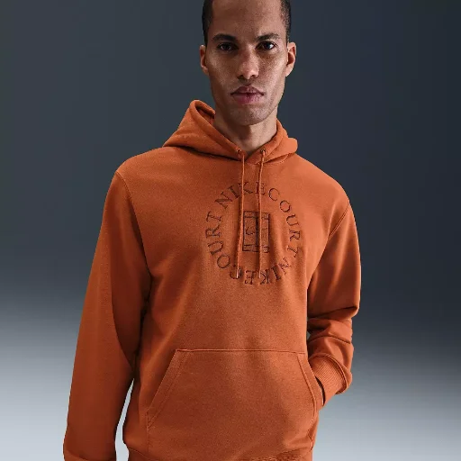 Nike Men's NikeCourt Heritage Dri-FIT French Terry Tennis Pullover Hoodie (Dark Russet) Deal