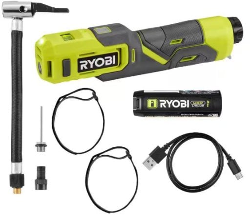 RYOBI USB Lithium Cordless Bike and Ball Pump Inflator Kit with 2.0 Ah USB Lithium Battery