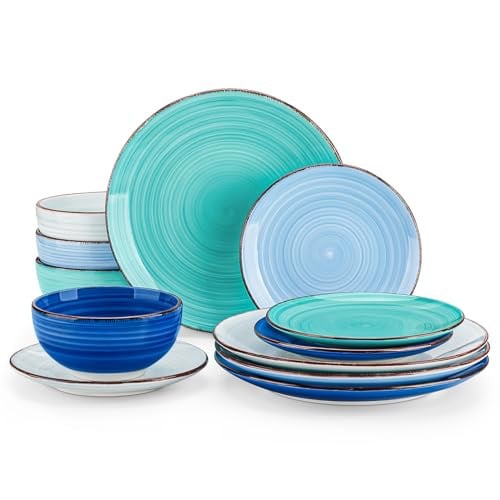 Vancasso Bonita Blue Spiral Stoneware Dinnerware Set (Service for 4) 12-Pc Deal