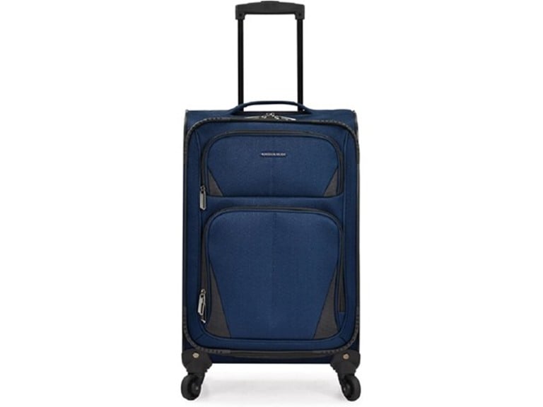 23" U.S. Traveler Aviron Bay Expandable Softside Carry-On Luggage with Spinner Wheels (Navy Blue) Deal