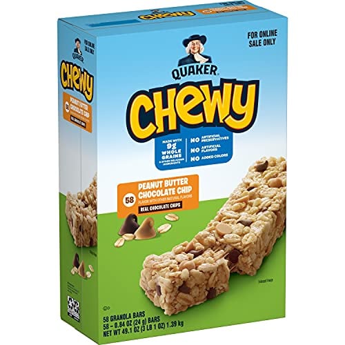 Quaker Chewy Granola Bars, Peanut Butter Chocolate Chip, 58 Count Deal