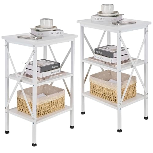 VECELO 2-Pack 23.8" 3-Tier X-Design Nightstands w/ Open Shelves (White)