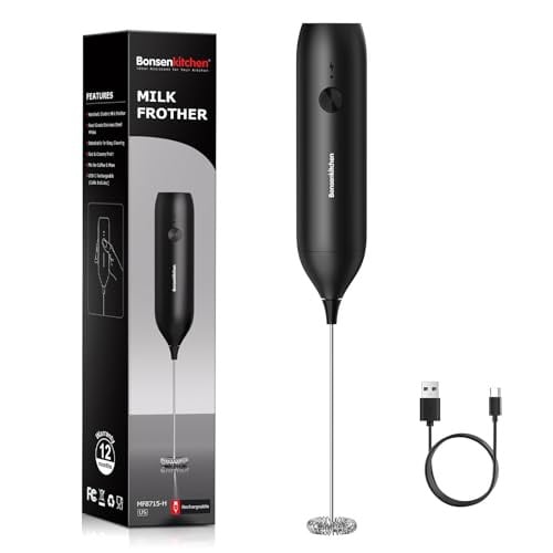 Bonsenkitchen Rechargeable Milk Frother Handheld with USB-C Charging