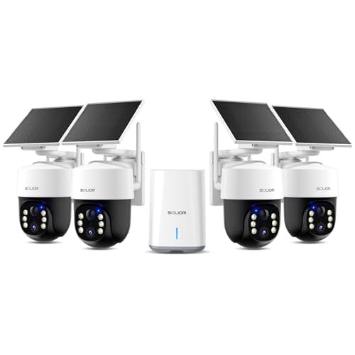 SOLIOM Solar Security Cameras 4-Cam Kit 4K Ultra HD 360° Pan Tilt