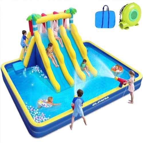 ELEMARA Inflatable Water Slide 20.66x16.4FT w/Large Double-Layer Pool Deal