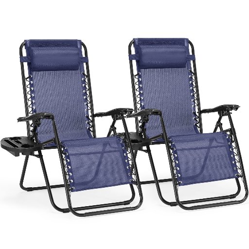 2-Count CONCETTA Zero Gravity Patio Recliner w/ Adjustable Pillow & Cup Tray