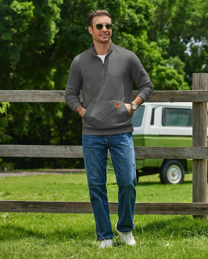 COOFANDY Mens Quarter Zip Long Waffle Quilted Pullover Deal