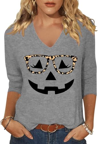 Women's Halloween Graphic V-Neck 3/4 Sleeve T-Shirt (Various Designs)