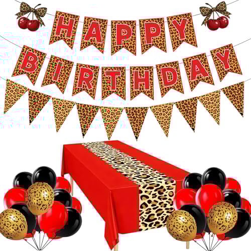 Red Cheetah Print Birthday Decorations