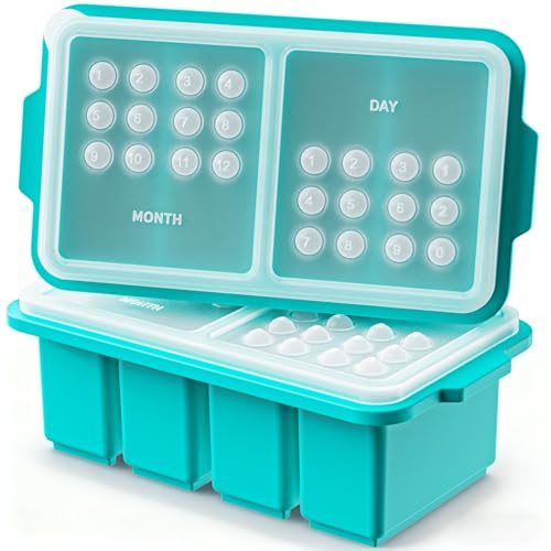 EuChoiz 1-Cup Silicone Freezer Tray Molds w/ Date Mark Lids 2-Pack