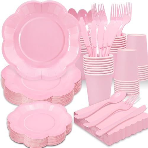 Light Pink Paper Plates and Napkins Set 350-Piece Deal