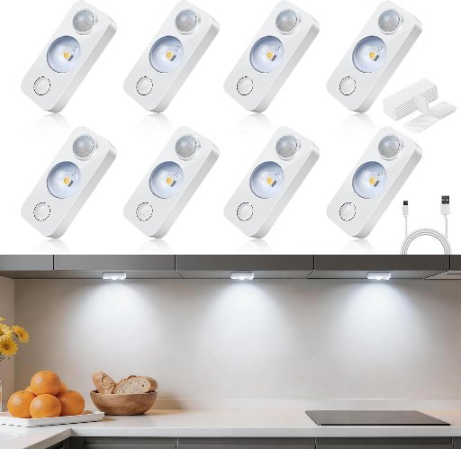 LED Motion Sensor Puck Lights 8-Pack