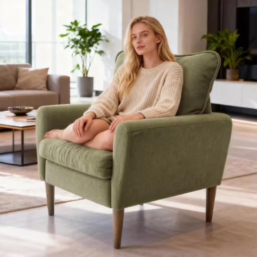 Gianna Fabric Accent Chair with Supportive Backrest and Armrests (Green) Deal