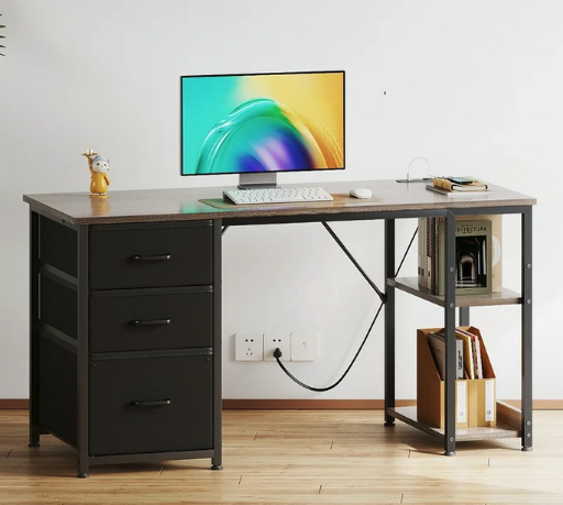 51" Computer Desk with File Drawers & USB Power Outlets