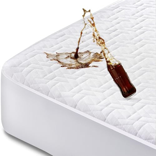 Hanherry Waterproof Mattress Protector Cover w/ 8"-21" Deep Pocket (Queen, White)