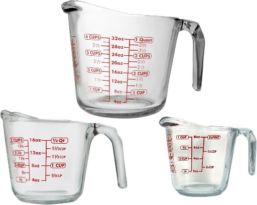 Anchor Hocking 3-Piece Glass Measuring Cups Set (1-Cup, 2-Cup, & 4-Cup)