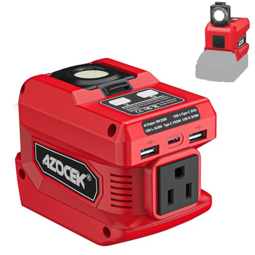 Azocek 220W/18V Battery Power Inverter Power Station w/ 400LM LED Work Light (for Milwaukee 18V)