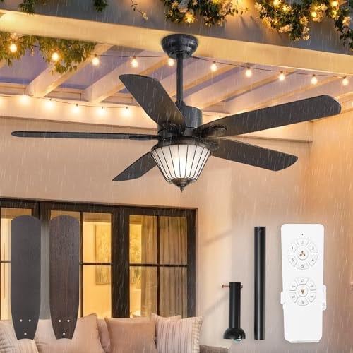 Glowvia 52" Outdoor Ceiling Fan with Lights IP65 Waterproof Remote Control 6-Speed Reversible DC Motor Deal