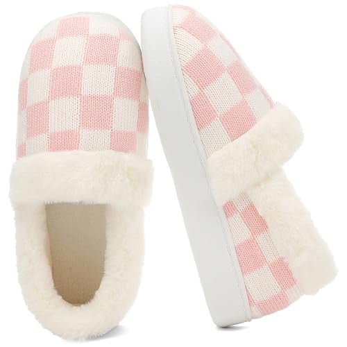 UBFEN Women's Fuzzy House Slippers with Faux Fur Lining Non Slip Memory Foam Size US 9-10