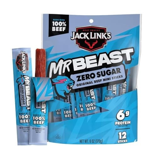 Jack Link's x MrBeast Zero Sugar Original Mini Beef Jerky Sticks (12 Pack)