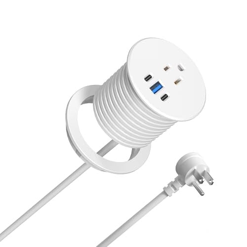 2.5 inch Power Grommet with 20W USB-C Charging, 1 Outlet, 2 USB-C, 1 USB Port, 6 FT