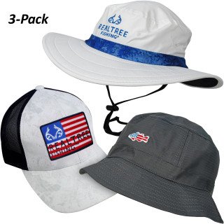 Fishing Caps 3-Pack - Realtree Boonie Cap, Bucket Hat, Mesh Back Cap Deal