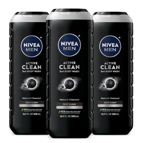 NIVEA MEN Active Clean 3-in-1 Body Wash 16.9 fl oz 3-Pack