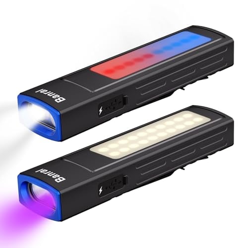 Banral 4-in-1 UV Flashlight Rechargeable Flashlight w/ COB & White Flood Light 2-Pack Deal