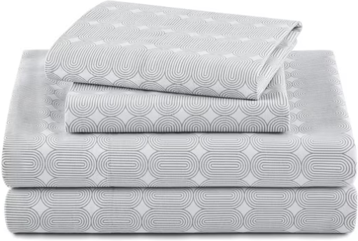 4-Piece Beautiful By Drew Barrymore 100% Cotton Washed Percale King Sheet Set (Geometric Cornflower Blue) Deal