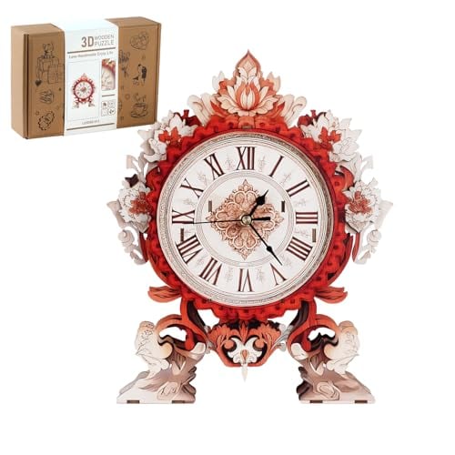 Rnfinewow 25-Piece 11.8" 3D Wooden Flame Flower Working Clock Puzzle Kit Deal