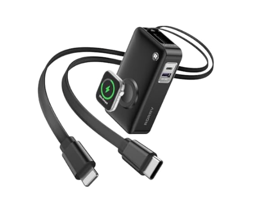 RORRY Fast Charging Power Bank with Built-in Retractable Cables