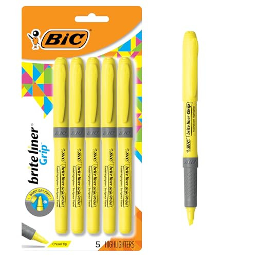 BIC Brite Liner Grip Chisel Tip Highlighter 5-Count (Yellow)