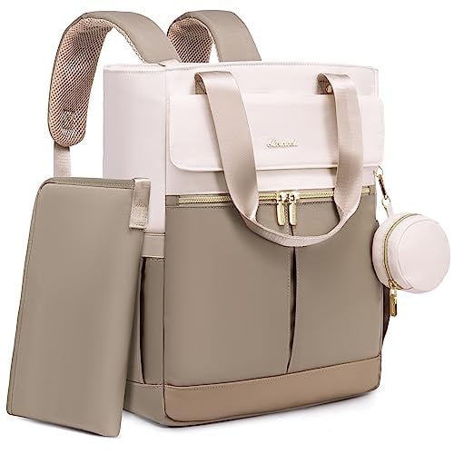 LOVEVOOK 15.6" Backpack Diaper Tote Bag w/ Insulated Pockets, Changing Pad and Pacifier Case (Coffee/Beige) Deal