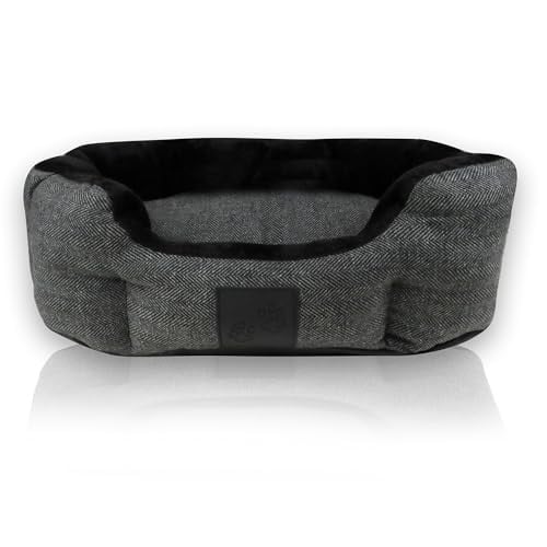 Pet Passion Mello The Ultra Luxe Bolster Dog Bed with Removable Washable Pillow (Charcoal Tweed)