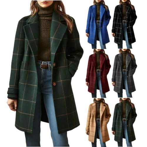 Womens Mid Length Plaid Pea Coat Deal